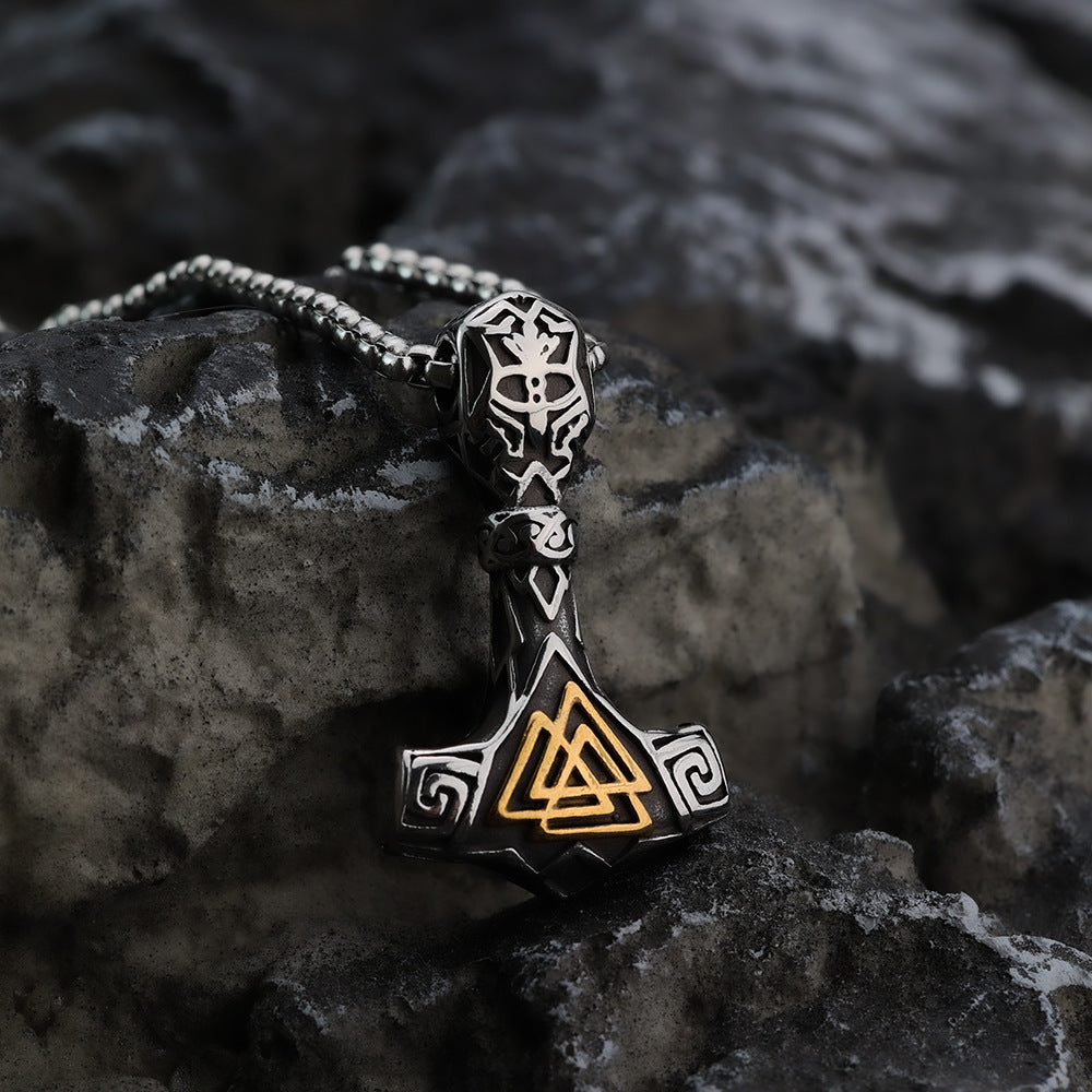 European And American Jewelry Wholesale Titanium Steel Pendant Men's Stainless Steel Necklace Retro Viking Thor's Hammer