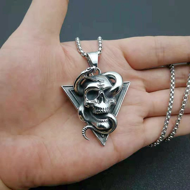 Titanium Steel Necklace - Vintage Skull Snake Pendant