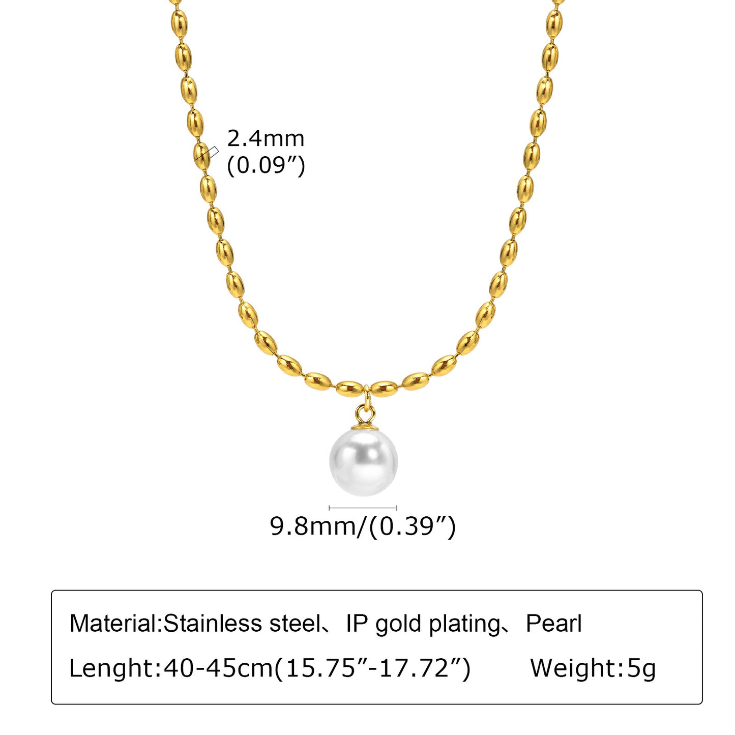 Stainless Steel Imitation Pearl Olive Bead Necklace for Ladies