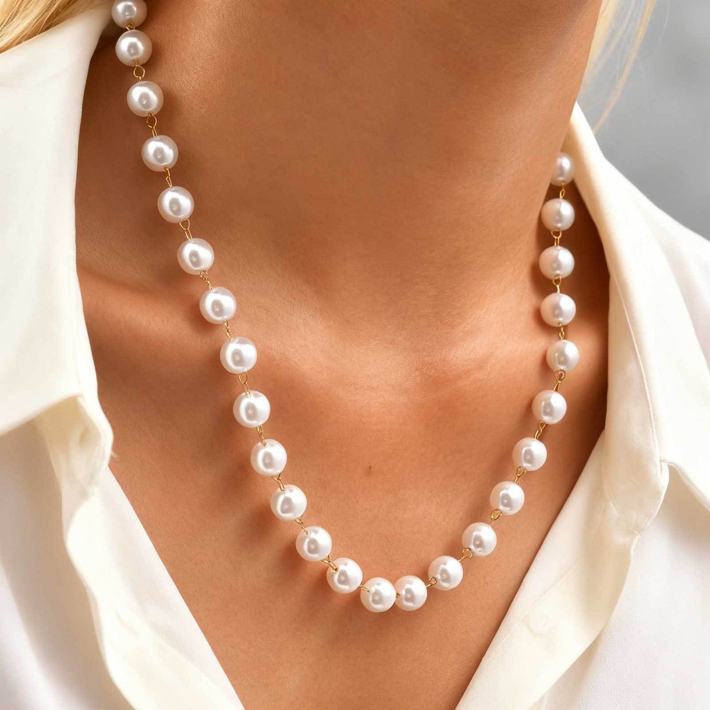 Stainless Steel -Style Minimalist Design – Layered Daily – Pearl-Like Y-Shaped Necklace