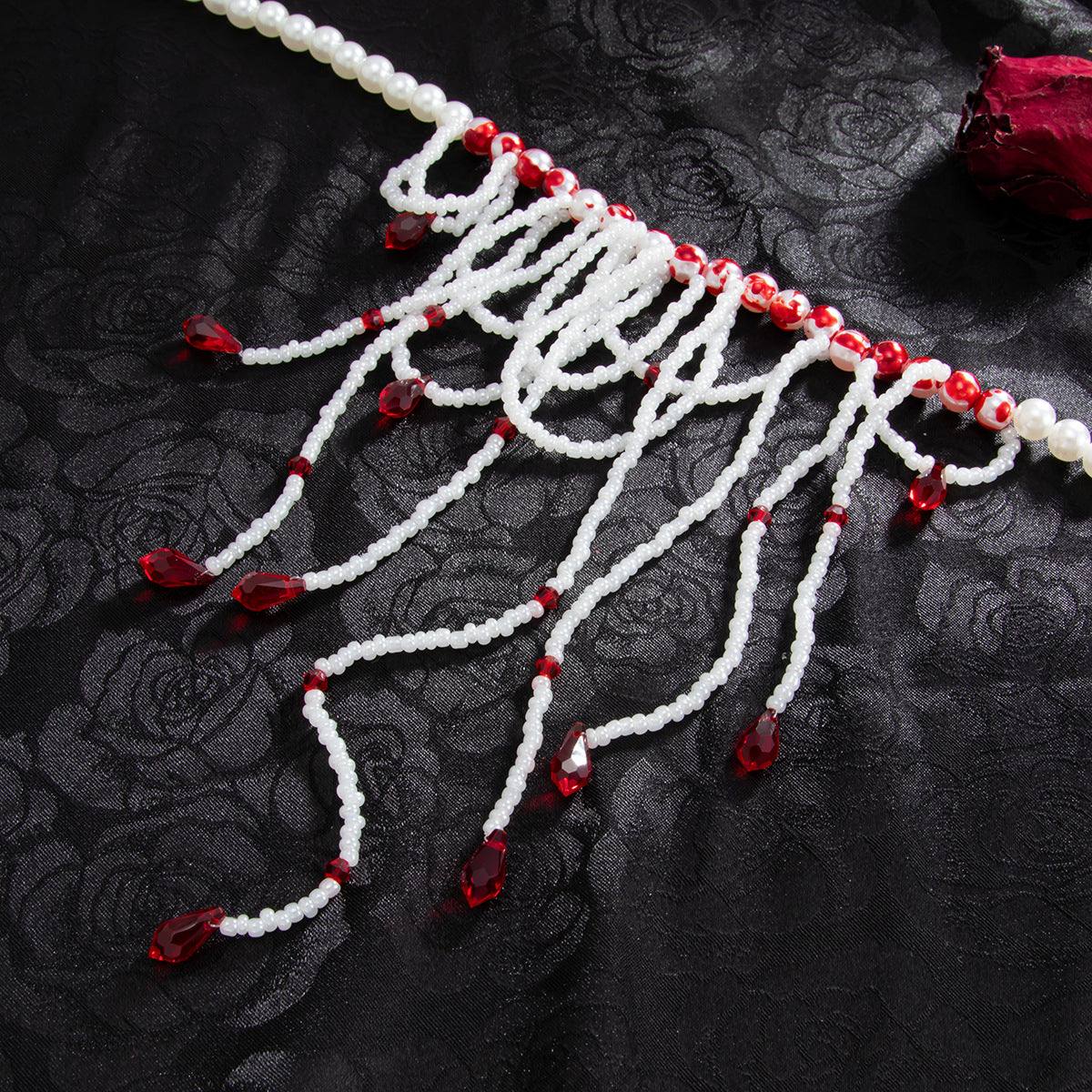 Gothic Beaded Blood-Drip Fringe Necklace