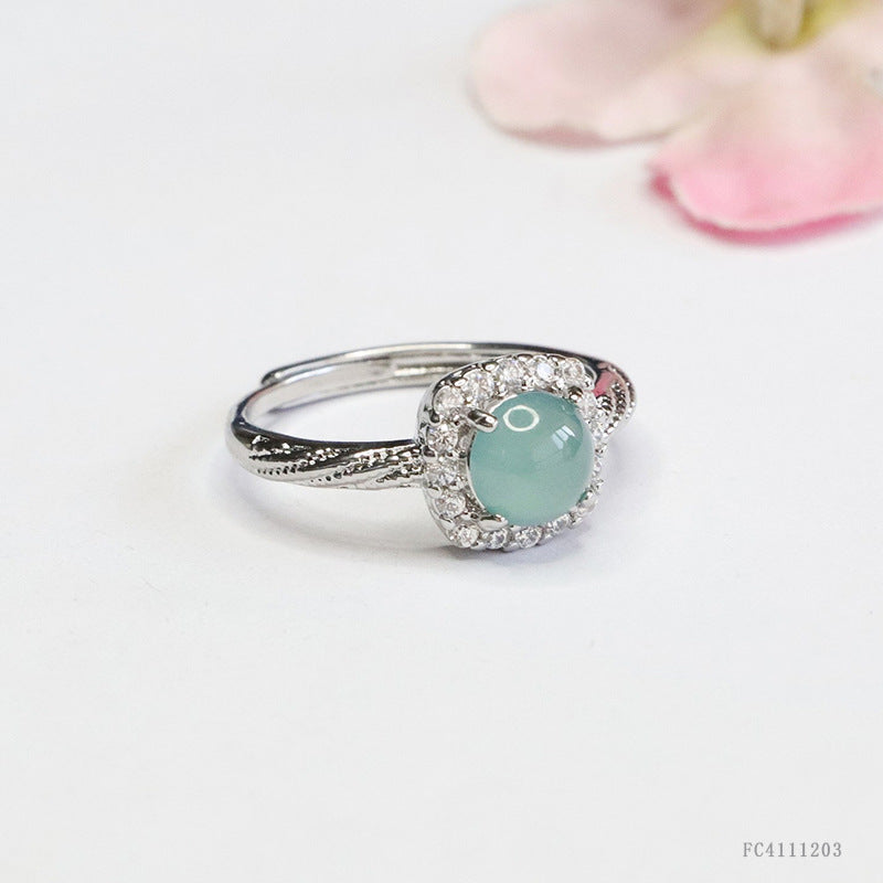 Blue Water Jadeite Pavé-Style 7 mm Ring