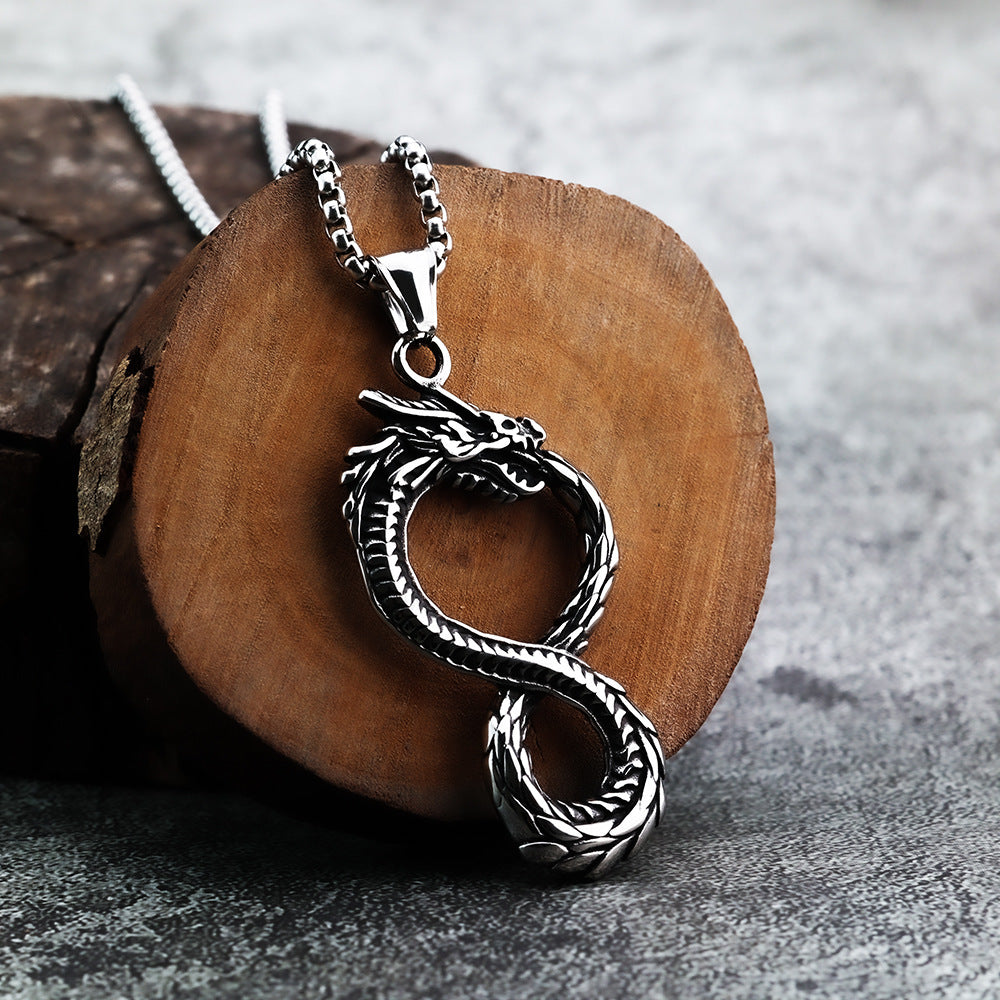 European And American Retro Men's Titanium Steel Flame Dragon Necklace