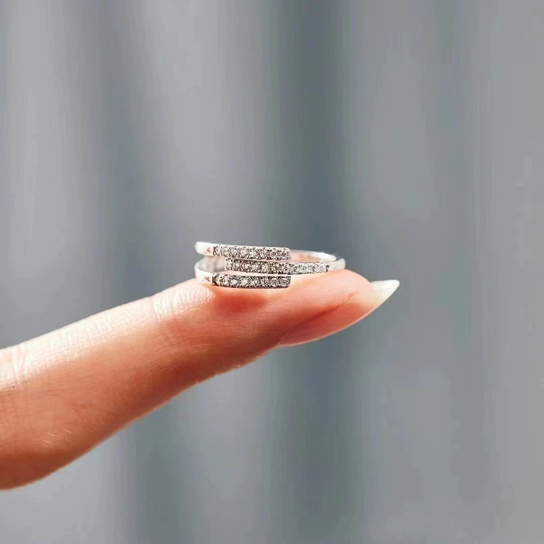 Three Layer Zircon Opening Sterling Silver Ring