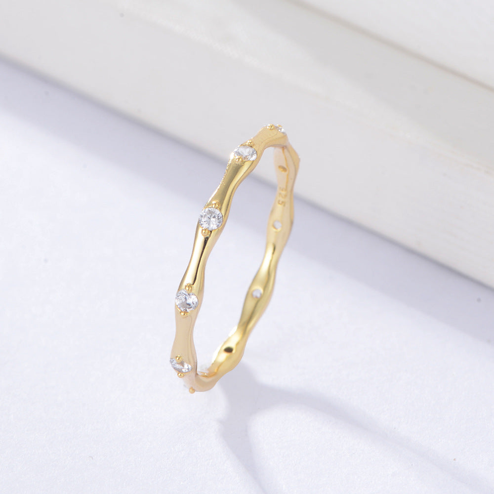 S925 Sterling Silver Geometric Bamboo Ring Japanese Cold Wind Zircon Ring Fine Ring