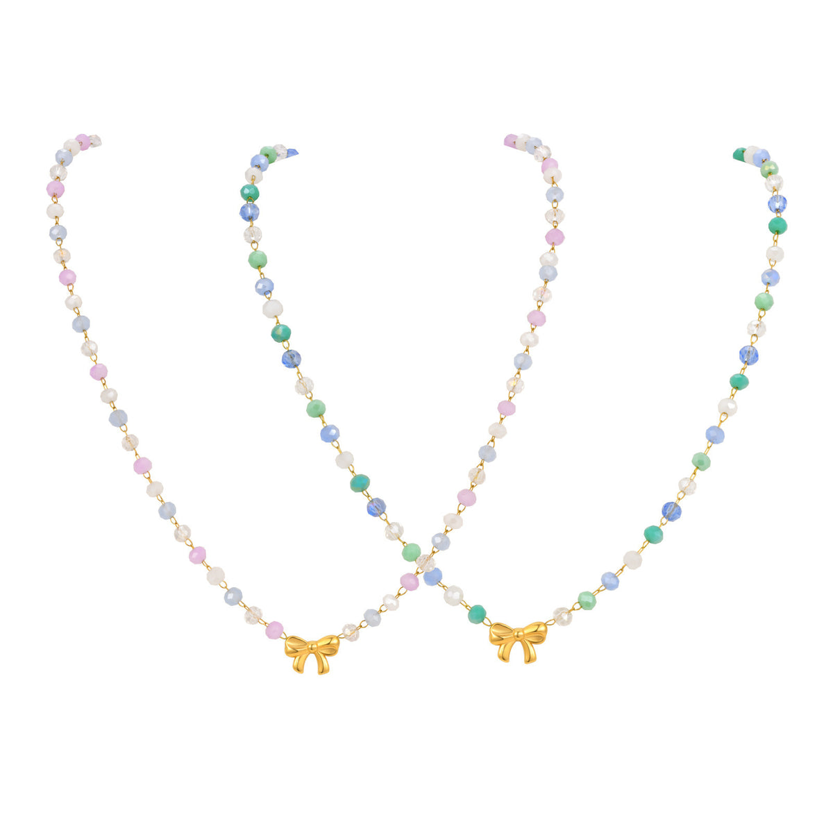 Ladies Sweet Little Fresh Stainless Steel Bow Color Gradual Change Bead Necklace