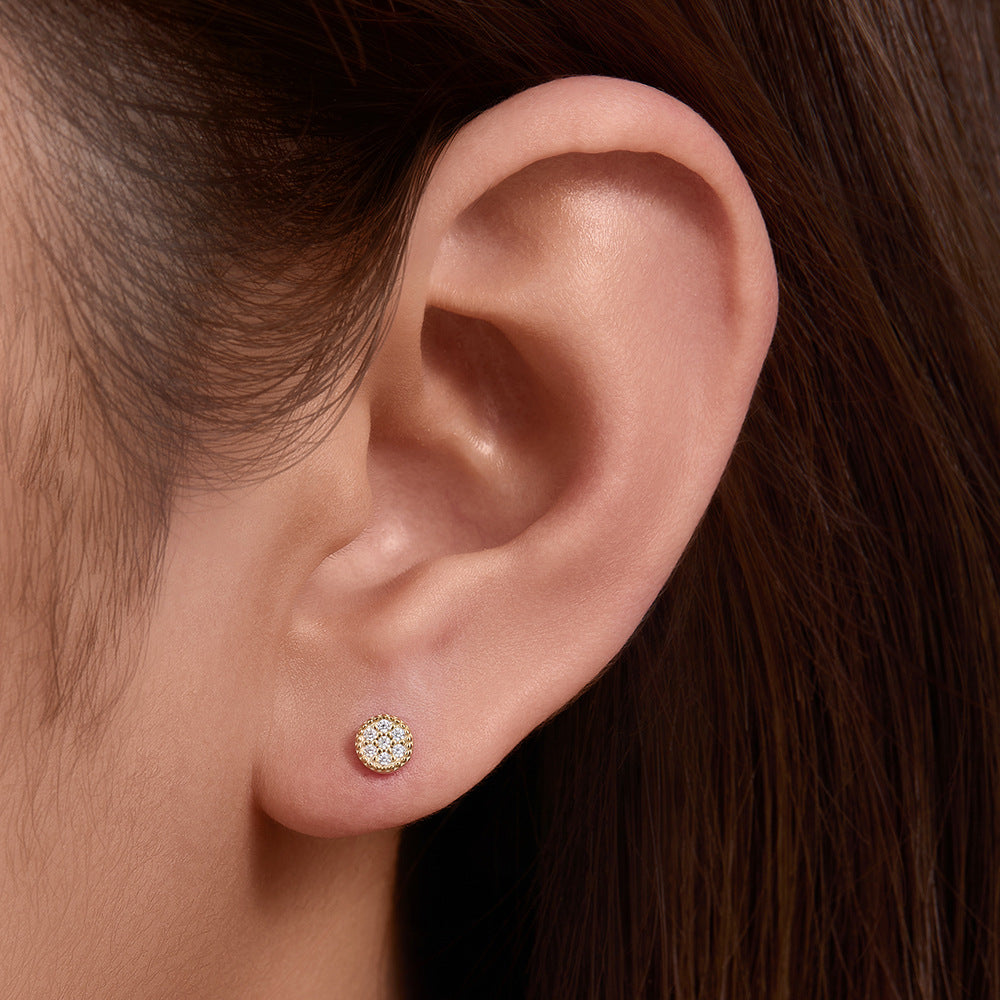 S925 Sterling Silver Cute Mini Zircon Stud Earrings Korean Version Round Full Zircon