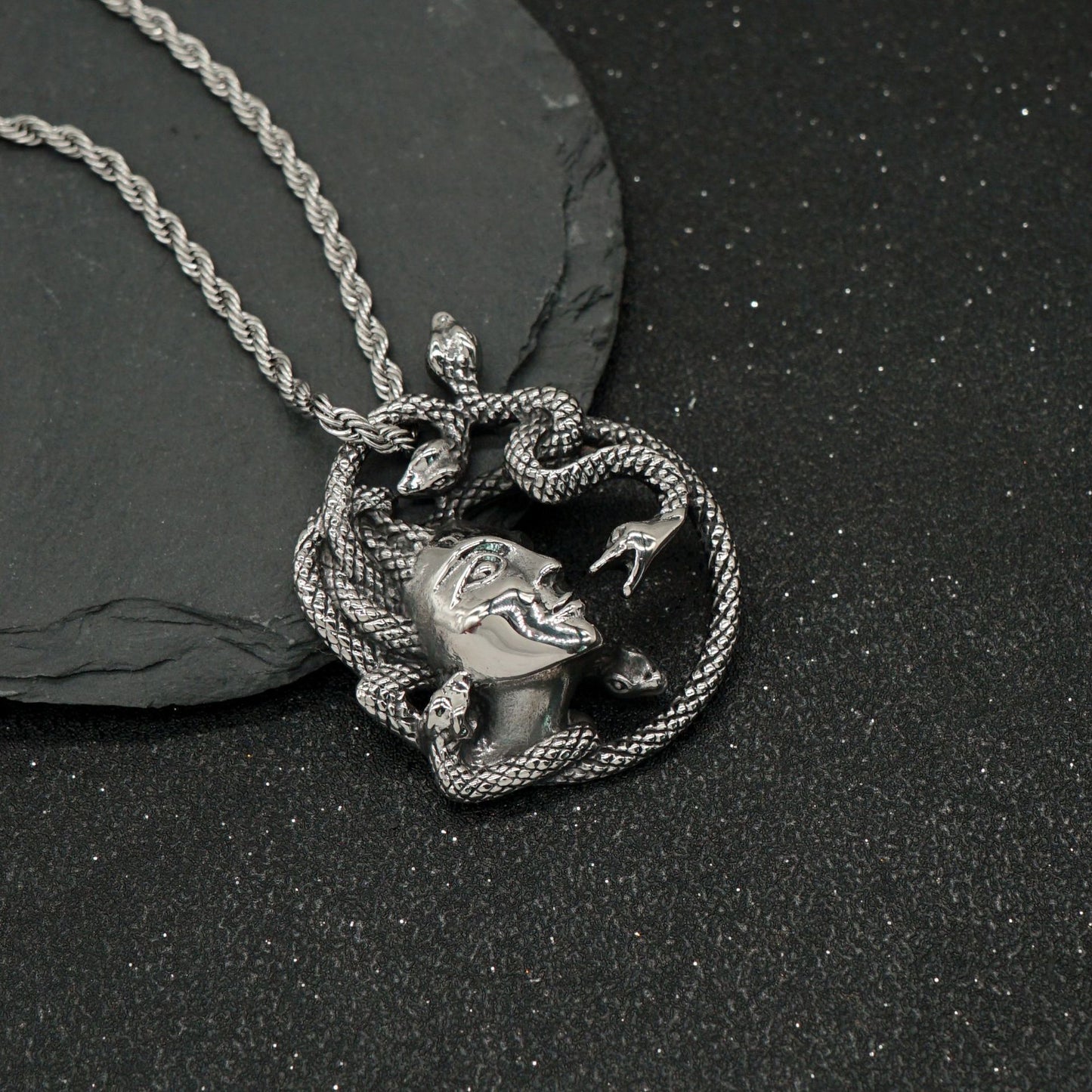 Steel Necklace – Vintage Medusa Snake Pendant