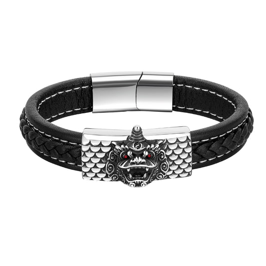 Steel Bracelet - Statement Mens Leather Punk Tiger Planderful