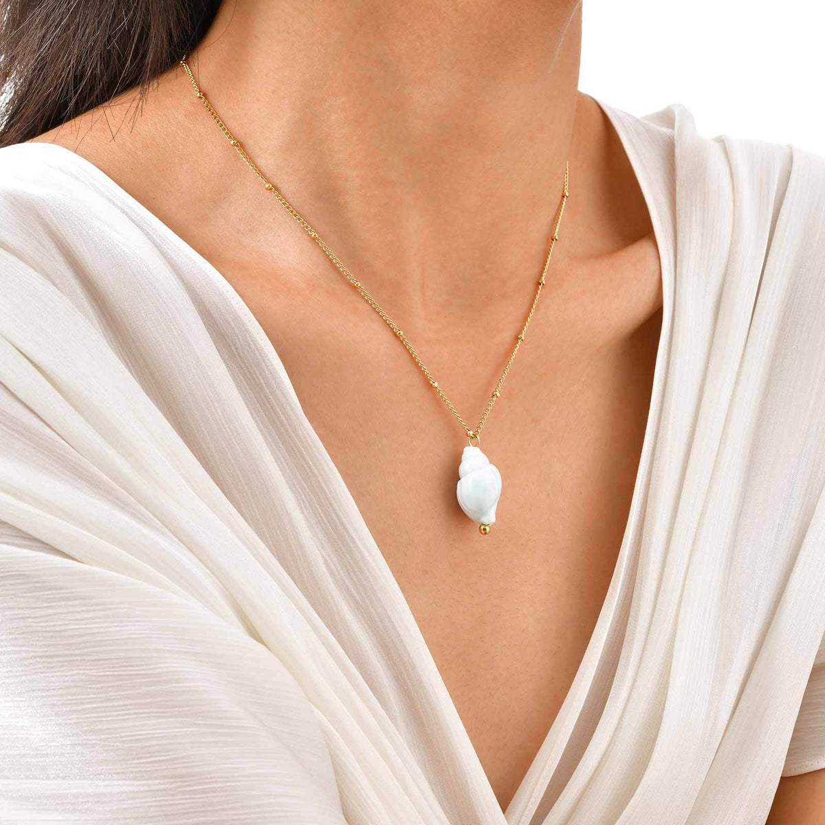 Ocean Wind Stainless Steel Ceramic Conch Bead Chain Necklace Women's Ocean Series Leisure