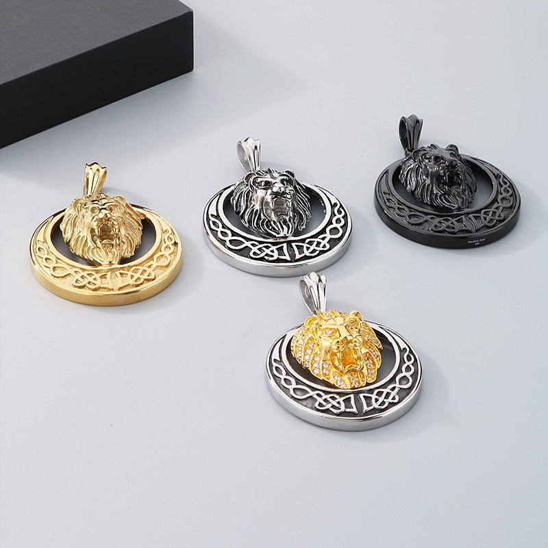 Lion Head Pendant Men Zircon Titanium Steel Planderful