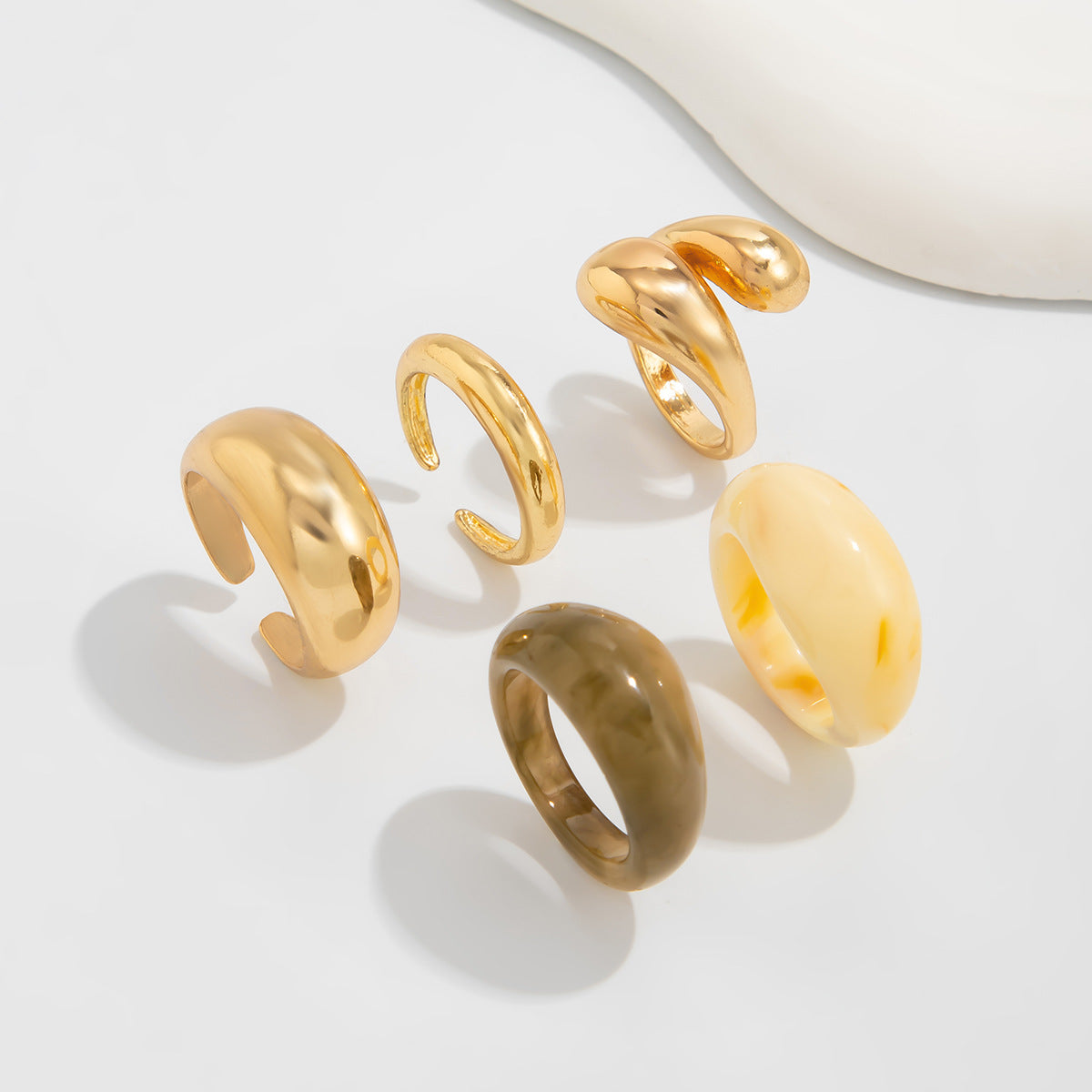 Planderful Geometric Landscape Ring Set With Resin Inlay Vienna Verve Collection Statement Jewelry For Women