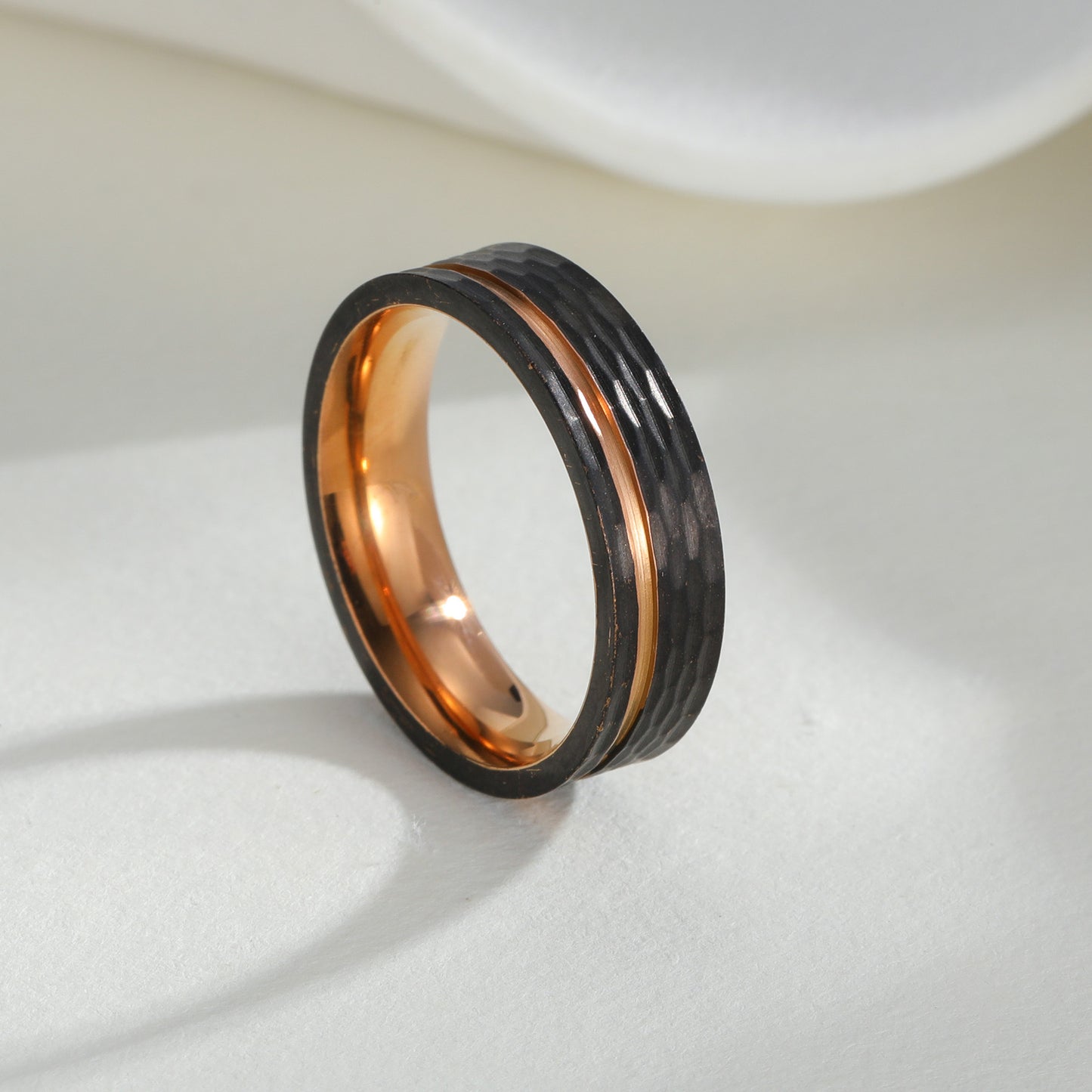 Stainless Steel Ring 6mm Black Rose Gold Groove Design Unisex For Couples Planderful Everyday Genie