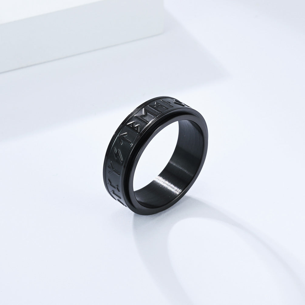 Planderful Viking Text Titanium Steel Rotating Ring For Men