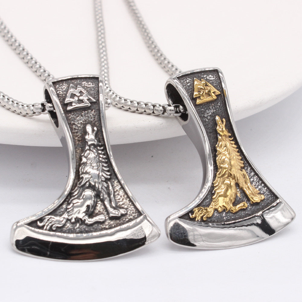 Planderful Viking Axe Pendant Dire Wolf For Men And Women Unisex Steel Protection Statement