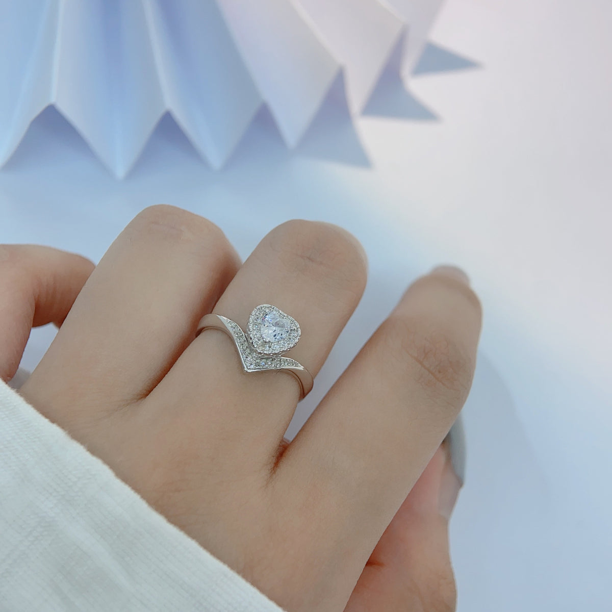 S925 Sterling Silver Zircon Halo Ring — Adjustable