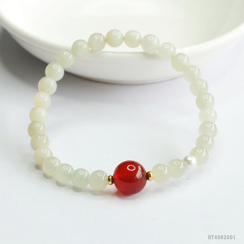 Qingshui Hetian Jade & Red Agate Bracelet