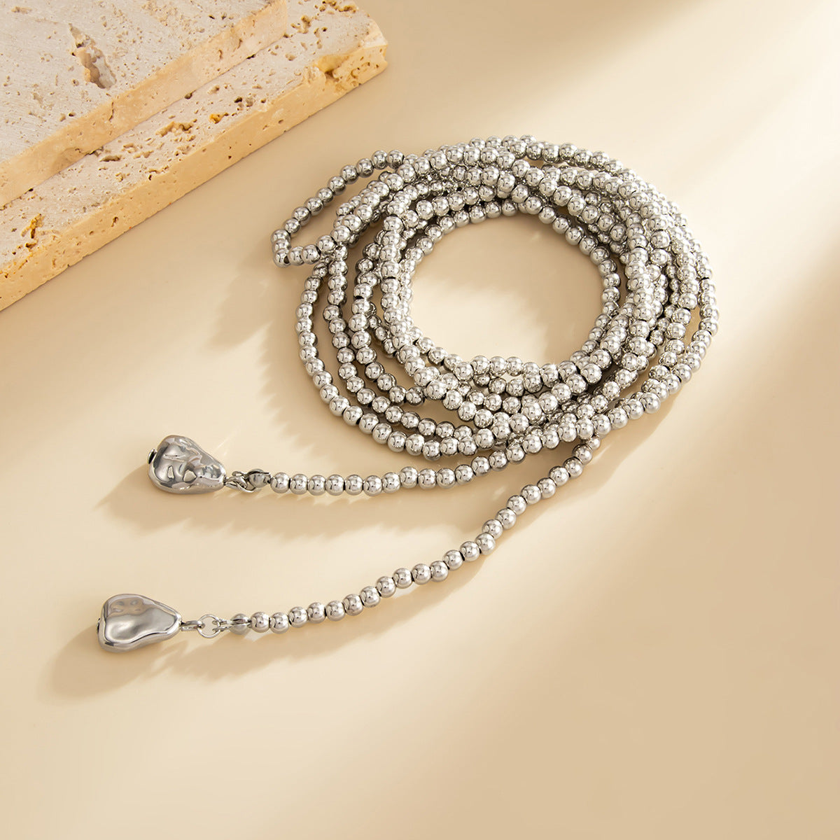Irregular Beaded Wound Neck Chain Imitation Pearl Sequ Pendant Fringed Necklace