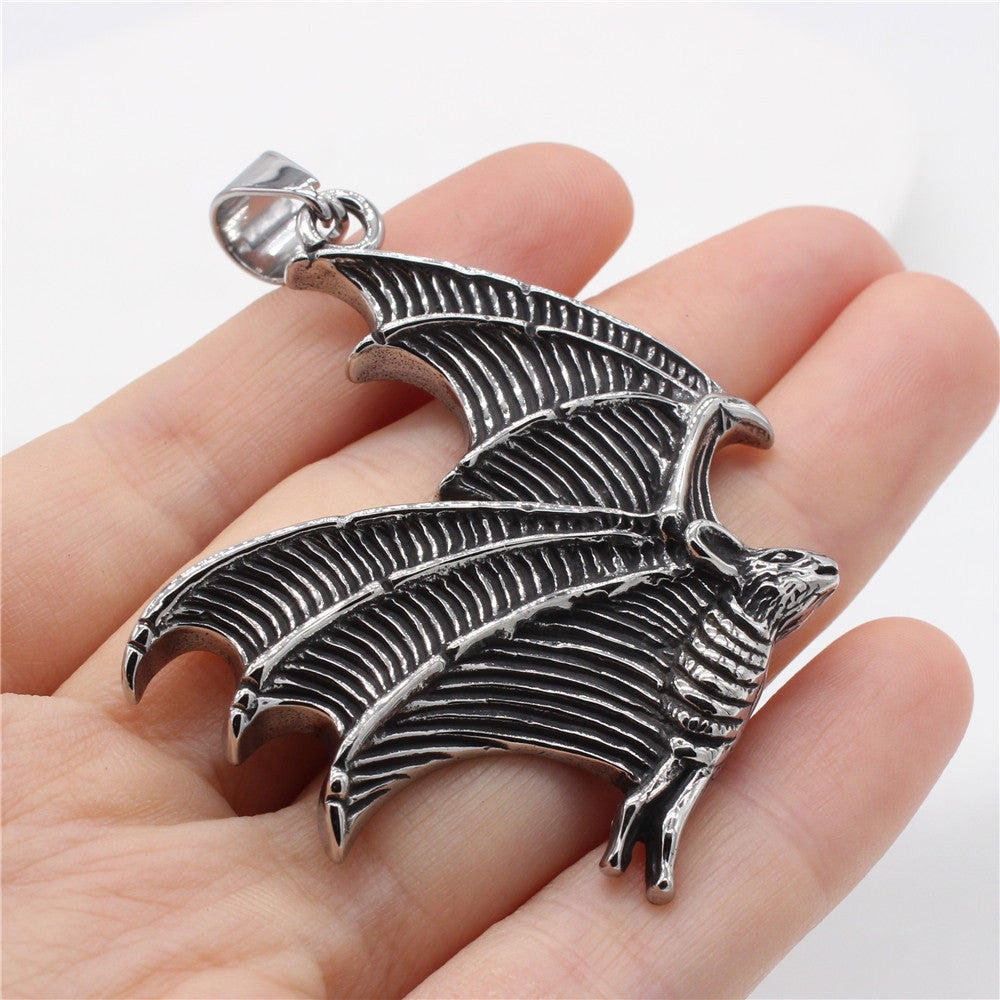 Goth Bat Wings Pendant Titanium Steel Planderful Unisex Protection Statement Jewelry