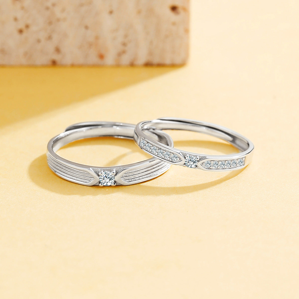 Planderful Jewelry Everyday Genie Sterling Silver Zircon Couple Ring Set For Men And Women