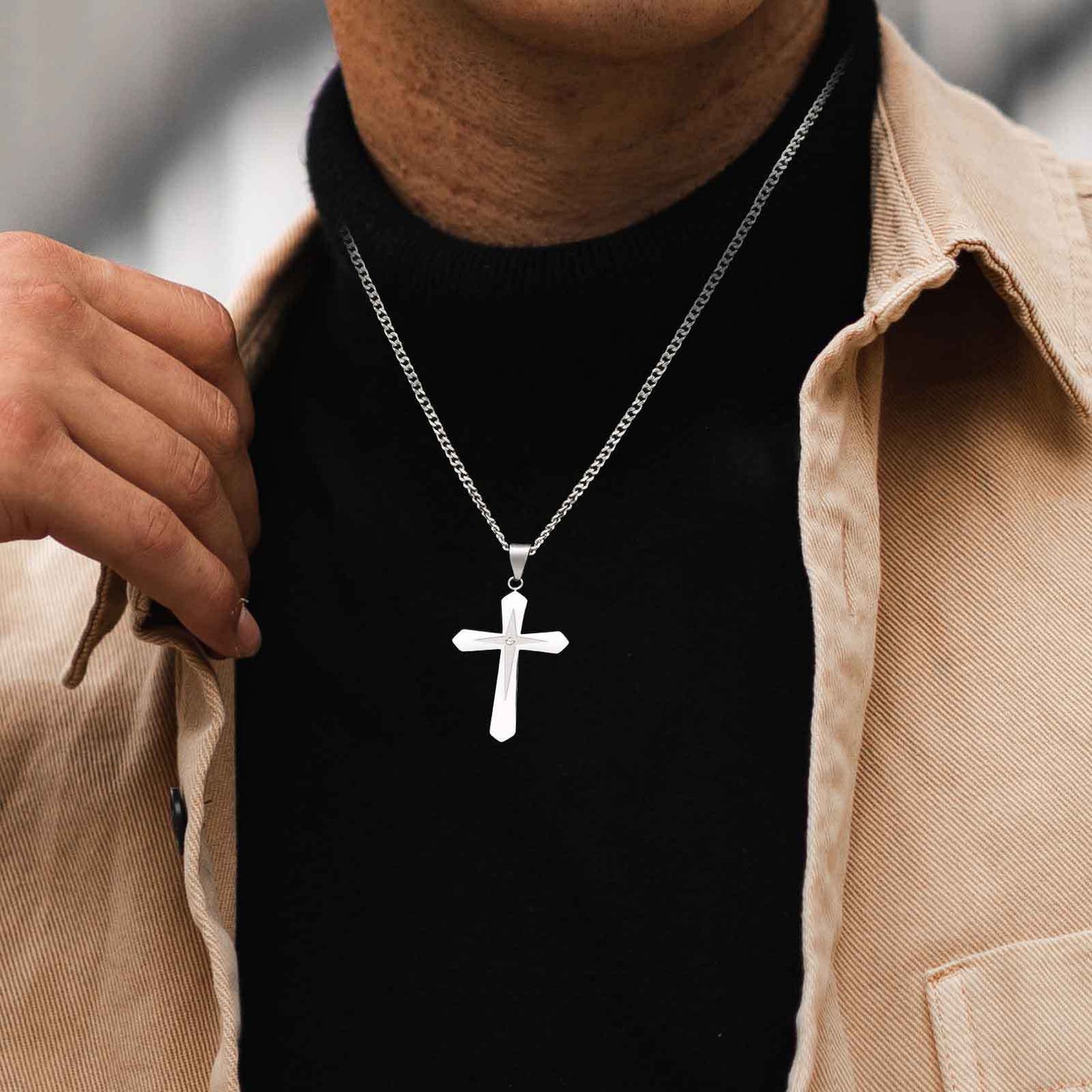 Planderful Stainless Steel Four Point Star Cross Pendant Men