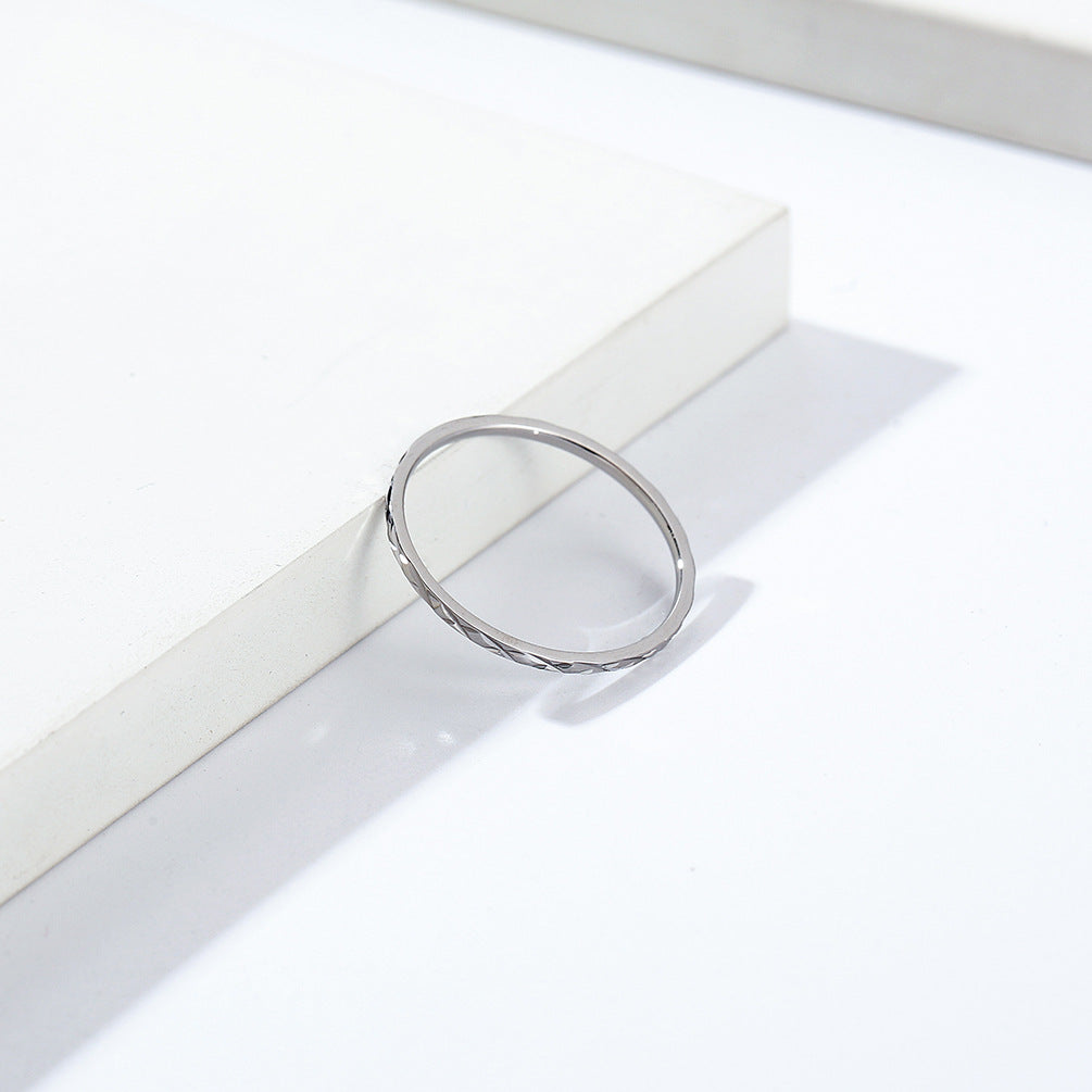 Planderful Titanium Steel Ring For Women 1mm Rhombus Stacked Minimalist Wedding Band Light Luxury Jewelry