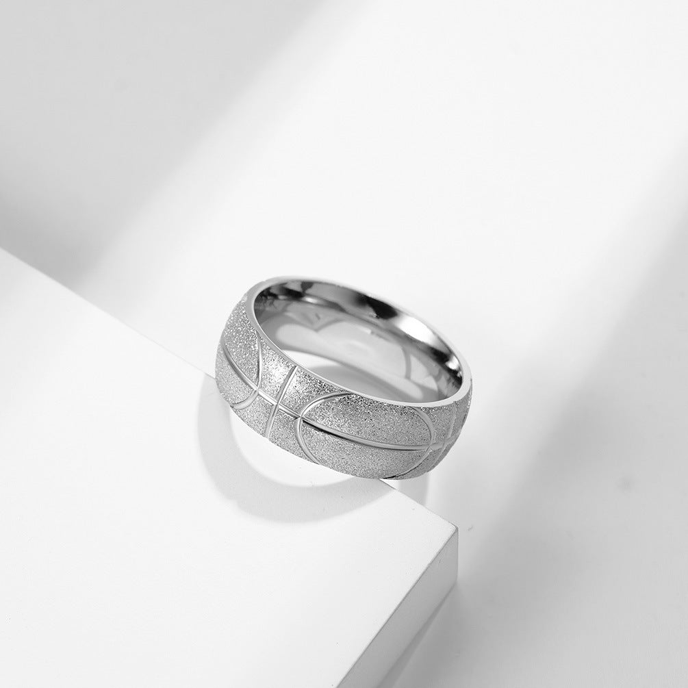 Stainless Steel Sand-Plated 18K Gold Basketball Ring for Men