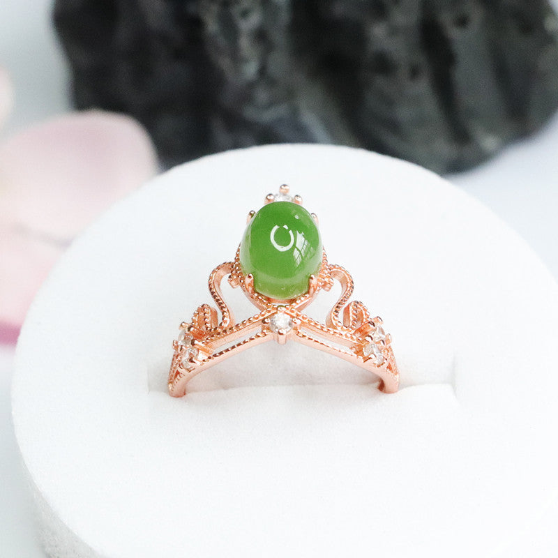 Sterling Silver Hollow Crown Jade Ring