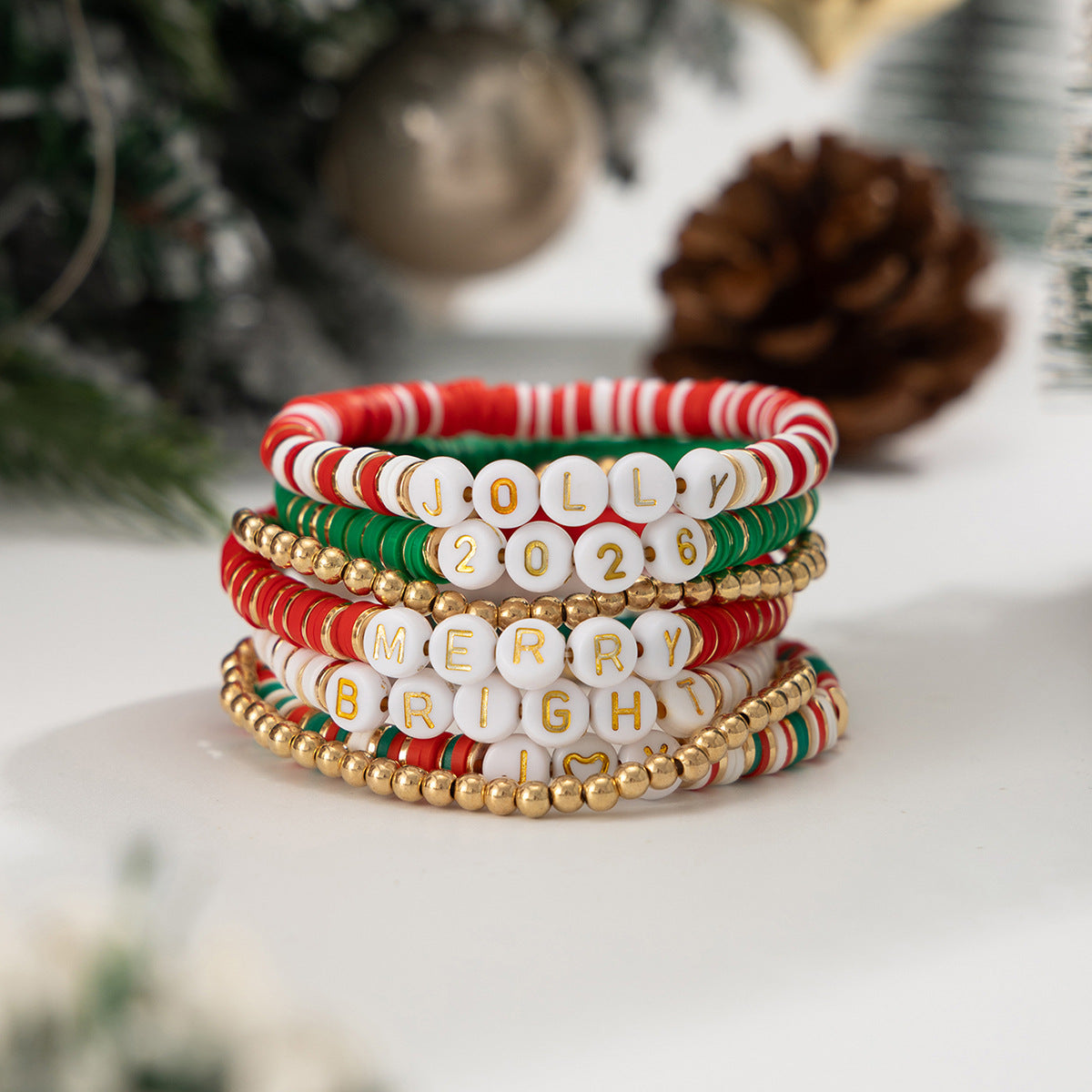 Planderful Collection Vienna Verve Elastic Beaded Christmas Bracelet For Women Gift For Her Festive Statement Jewelry