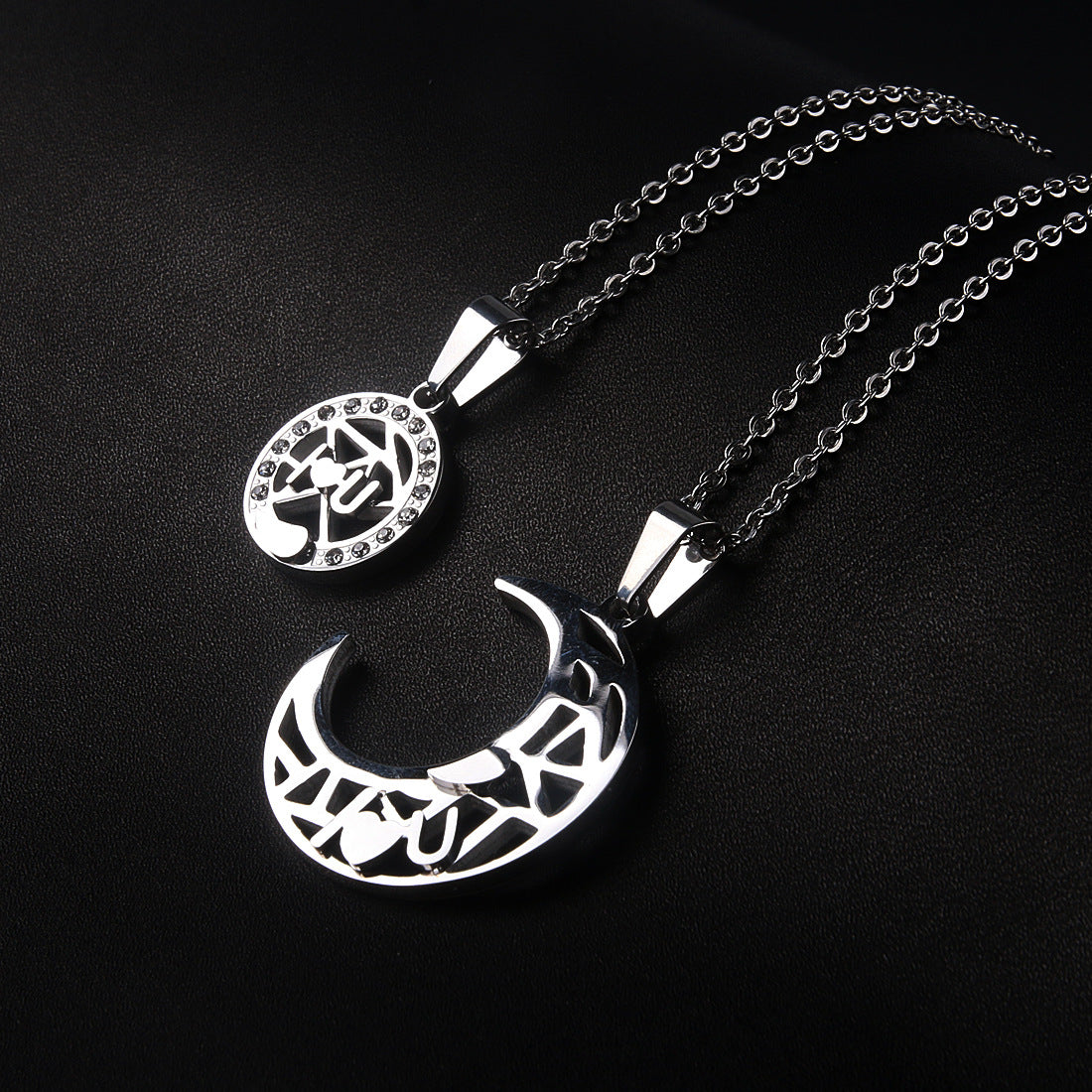 Planderful Sun And Moon Pendant Necklace Titanium Steel Jewelry For Couples Trendsetting Hip Hop Style
