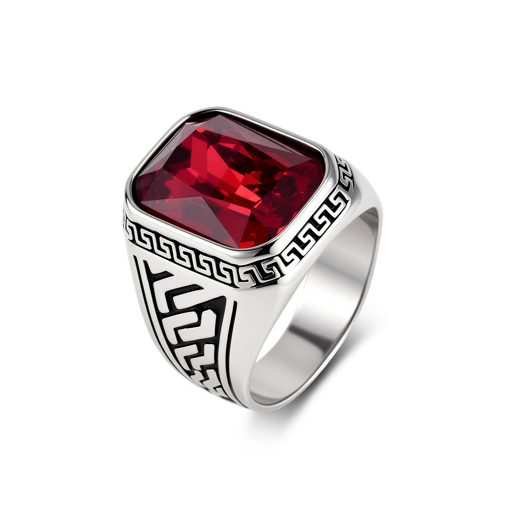 Textured Stainless Steel Gemstone Ring Men's Multi-Color Glass Stone Stainless Steel Index