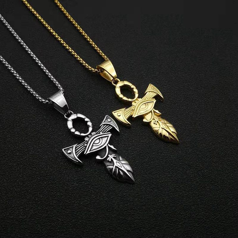 Steel Necklace – Statement Men's Cross Eye Of Horus Pendant