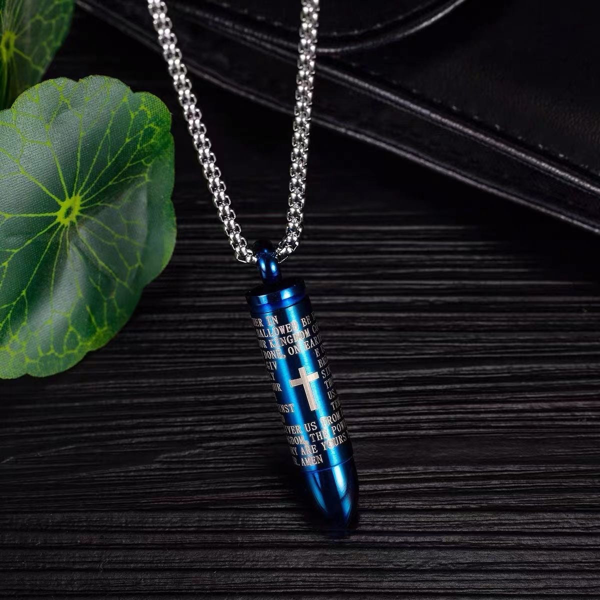 Planderful Everyday Genie Urn Necklace Unisex Cross Bullet Durable Stainless Steel Hip Hop Jewelry
