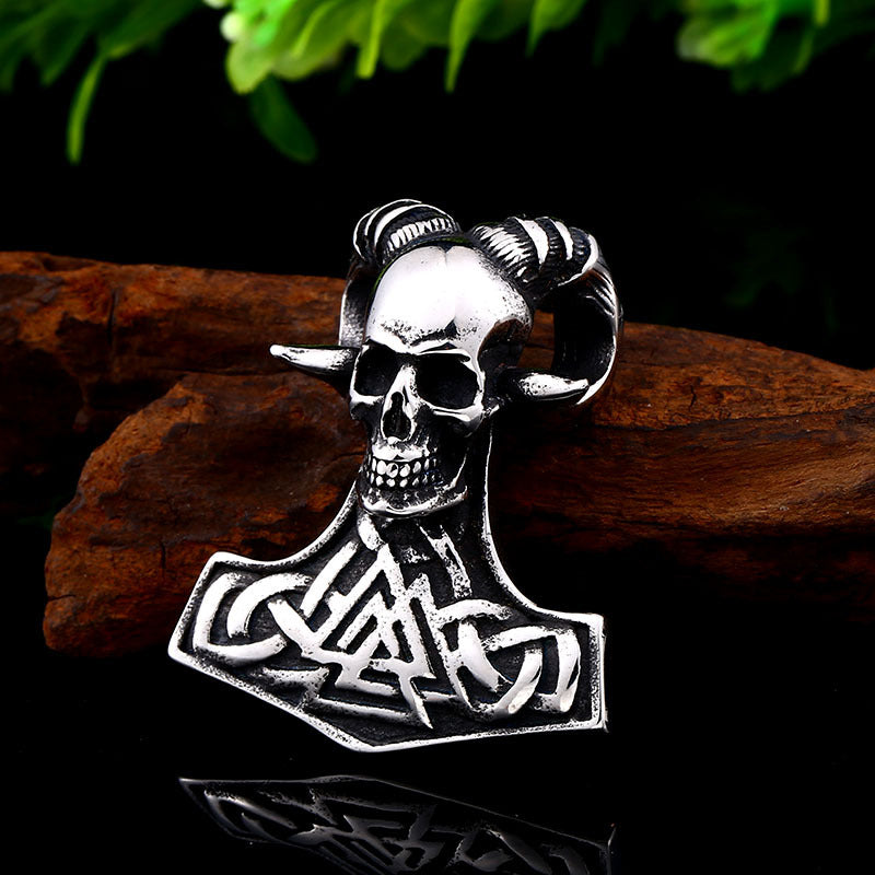 Celtic Knot Viking Pendant with Sheep Head Design in Titanium Steel for Men