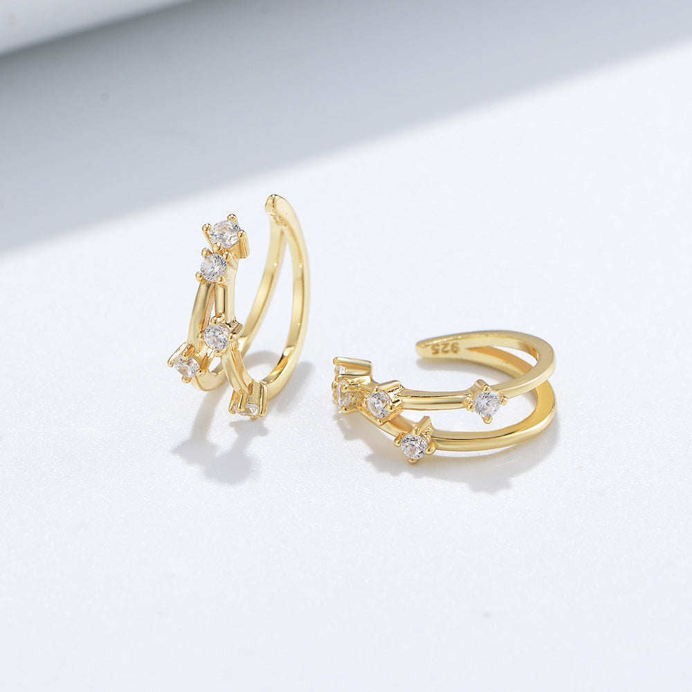 S925 Sterling Silver Geometric Micro-Inlaid Zircon Ear Clips, No Ear Piercings, Cold Wind, Earrings