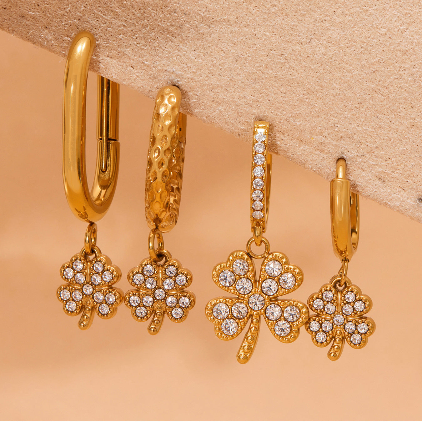 Planderful Four Leaf Clover Zircon Earrings Gold For Women