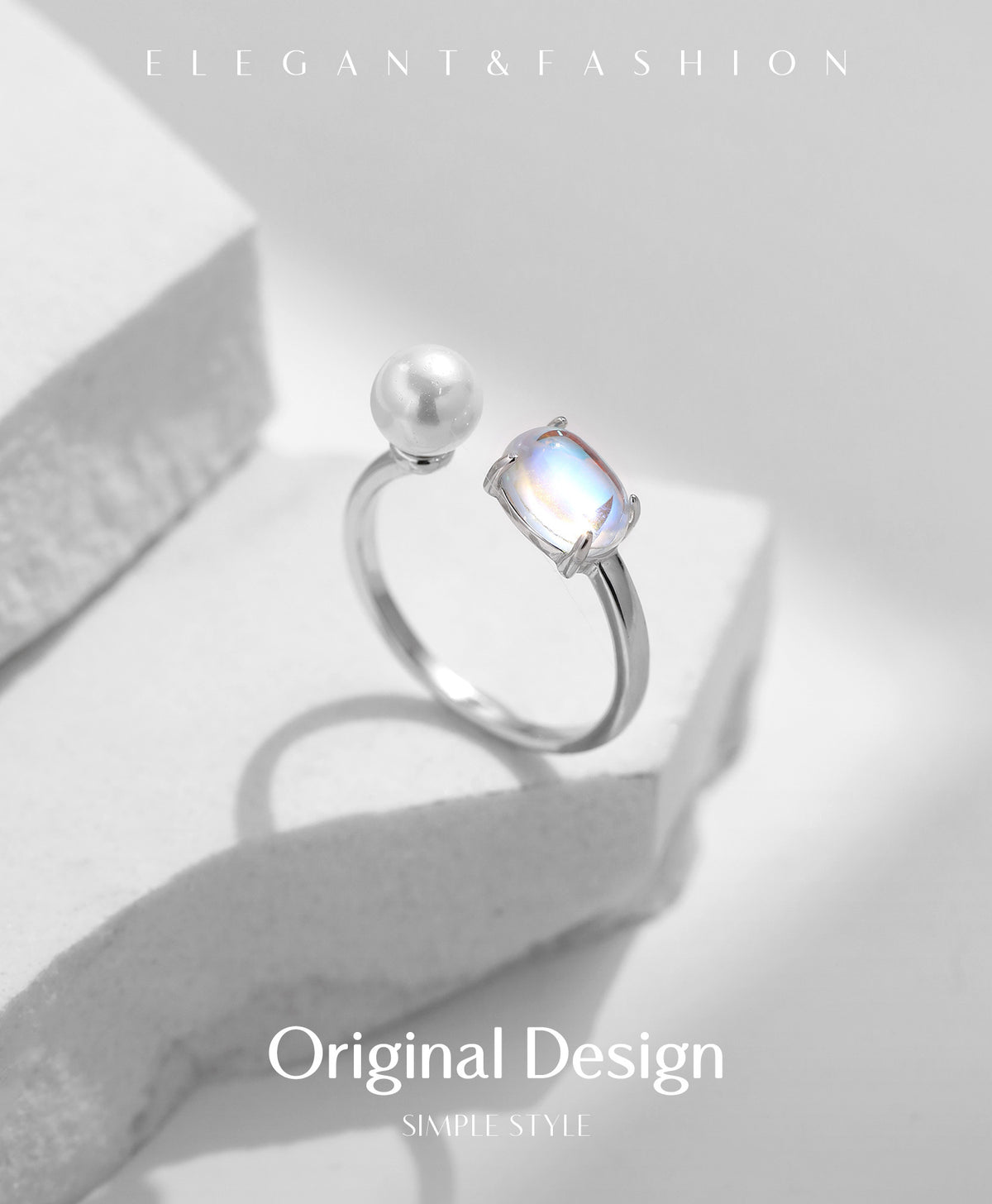 925 Sterling Silver Moon Pearl Moonstone Ring