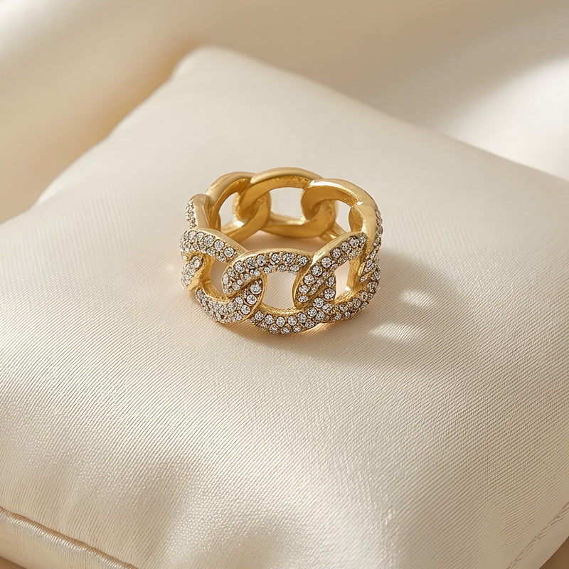Style Full Zircon Wide Version Neutral Wind Ring Hollow Woven Men's