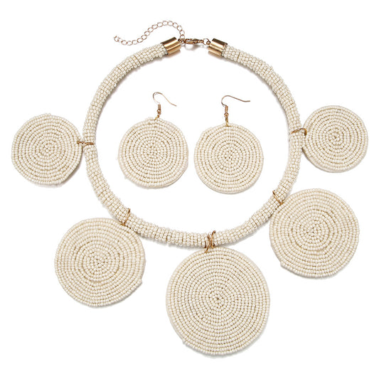 Savanna Rhythms Handcrafted Rice Bead Necklace Set with Unique Pendant