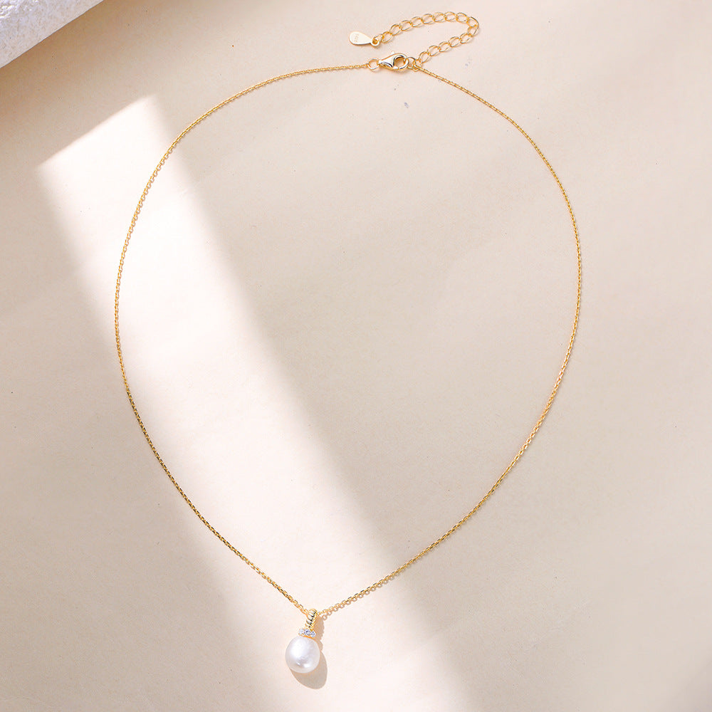 Planderful 925 Sterling Silver Natural Pearl Pendant Necklace For Women Elegant Light Luxury Collarbone Chain