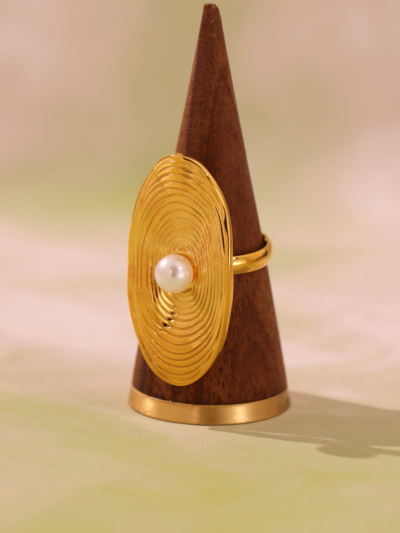 Planderful 18K Gold Plated Oval Bead Open Ring Women