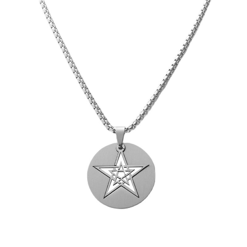 Trendy Men's Hollow Pentagram Pendant Necklace in Titanium Steel