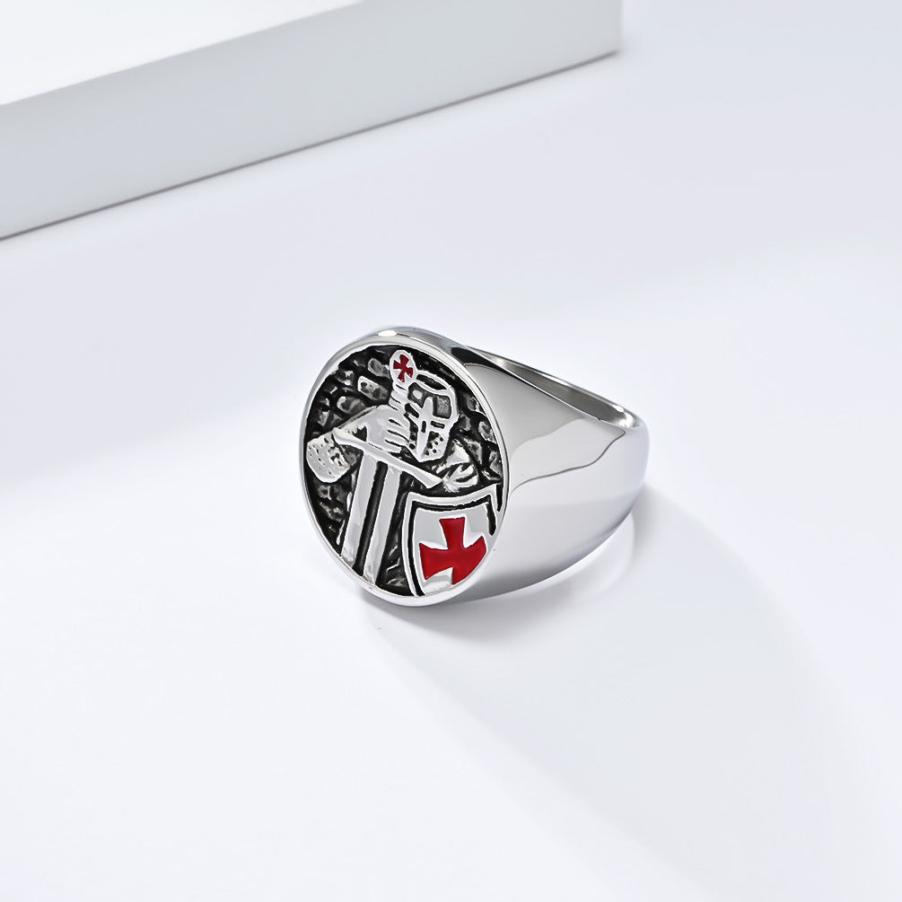 European and American Vintage Templar Shield Ring for Men
