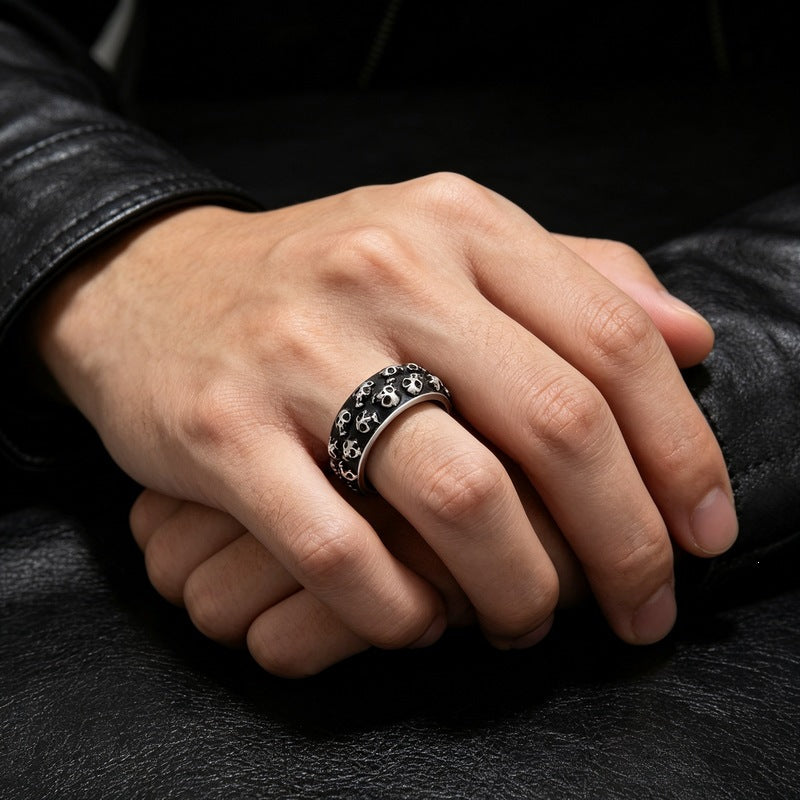 Halloween Diablo Double Row Little Skull Ring Old Gothic Ghost Head Stainless Steel