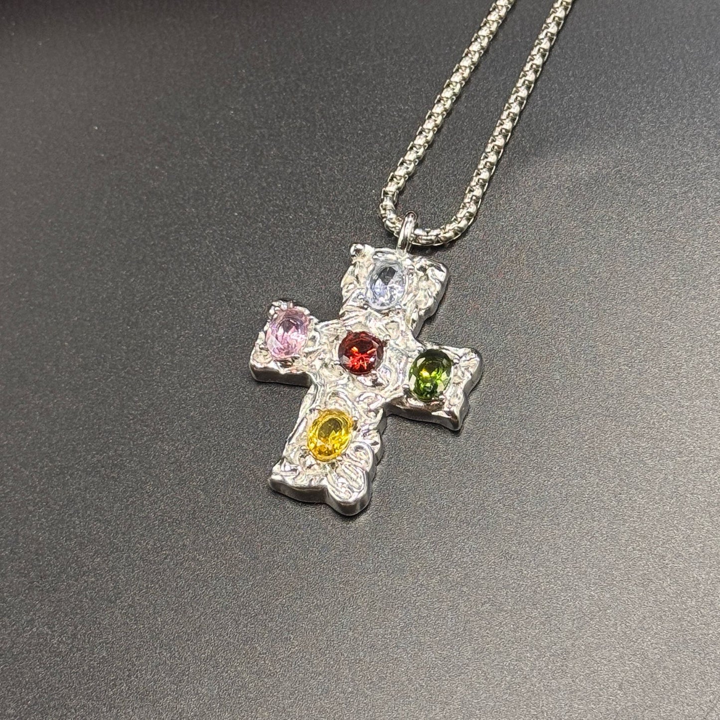 Planderful Cross Necklace Titanium Steel Gold Plated Multicolor Beating Pattern For Fashion Lovers