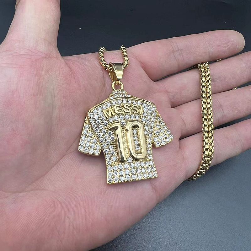 Planderful Everyday Genie Premium Football Jersey Pendant Necklace Titanium Steel Gold Plated Zircon For Hip Hop Fans