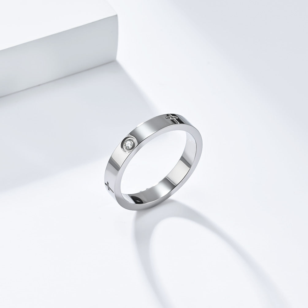Planderful Zircon Ring For Women Cross Design Titanium Steel Light Luxury Everyday Wear