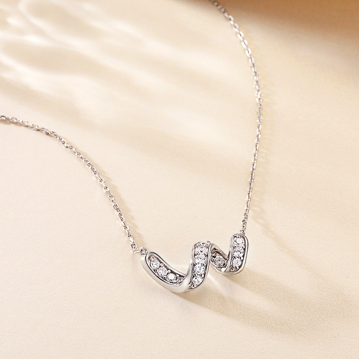 Zircon Spiral Pendant Sterling Silver Necklace