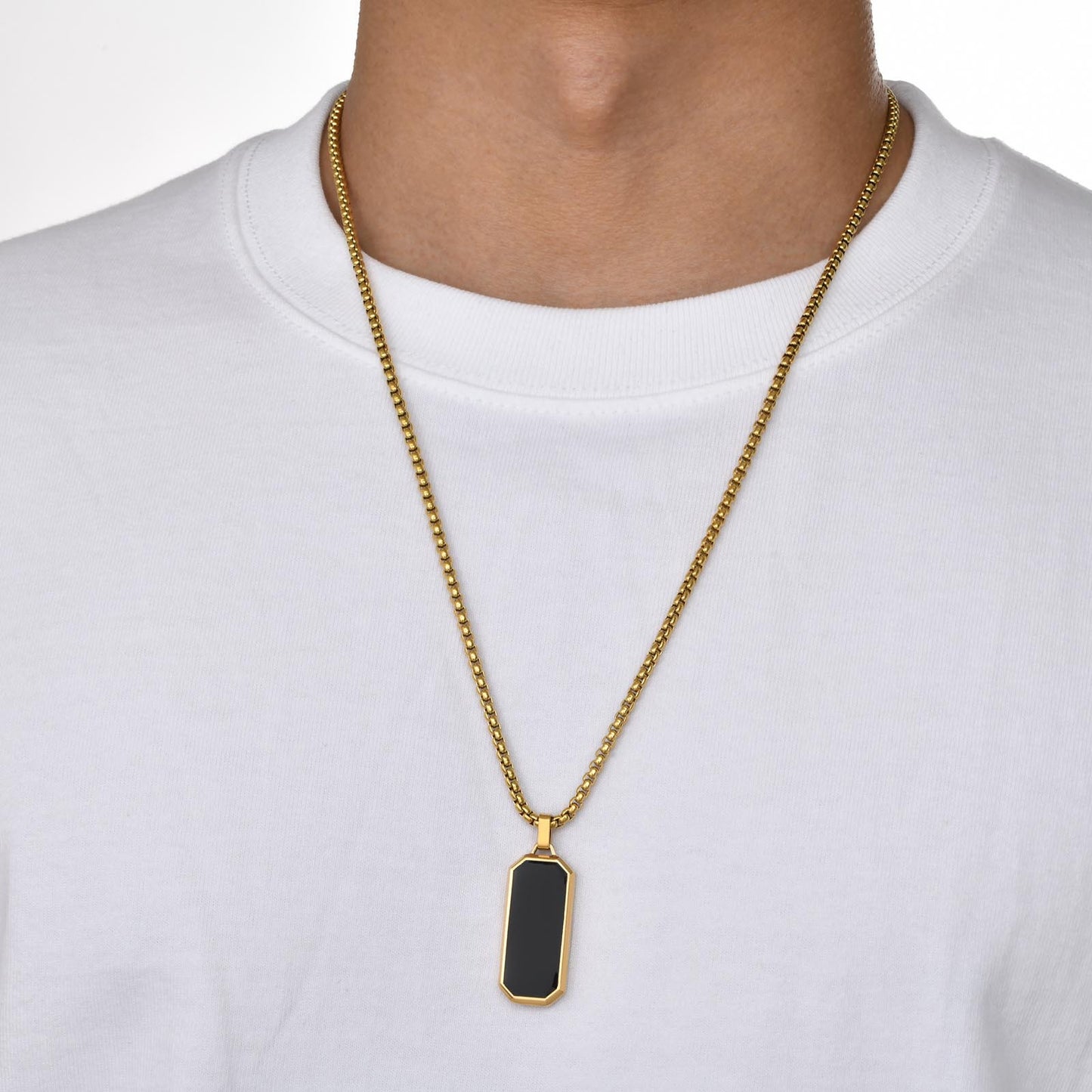 Men's Necklace Stainless Steel Epoxy Tag Glossy Plain Pendant