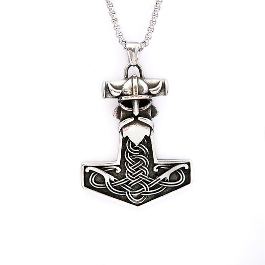Retro Stainless Steel Viking Thor's Hammer Pendant Necklace
